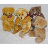 A group of four Dean's teddy bears, comprising a 40cm tall yellow mohair growler teddy bear,