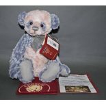 A soft plush "Amanda" Charlie Bear, CB151524A, having ruffled blue and cream fur covered body,