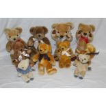 A group of ten Merrythought teddy bears, all with varying colours of mohair bodies,