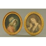 Two early 20th century coloured mezzotints, half length portraits of ladies.