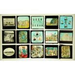 Fifteen late Victorian/early 20th century magic lantern slides, some coloured,