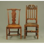 An early 19th century oak Chippendale style splat back style dining chair,