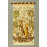 A printed fabric pendant tapestry panel, of Medieval design, height 235 cm, width 124 cm,
