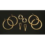 A collection of 9 ct gold earrings, 14.75 grams.