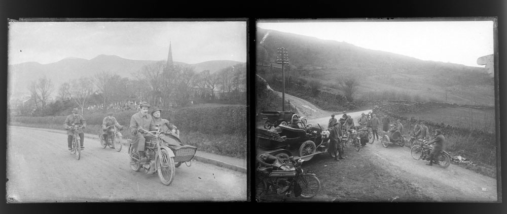 Early 20th century photographic glass full plates, depicting vintage motorcycle trials (17). - Image 4 of 5