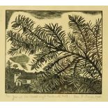 George F Reiss, etching, "Yew at St Anthony's Cartmel Fell", 16 x 19 cm,