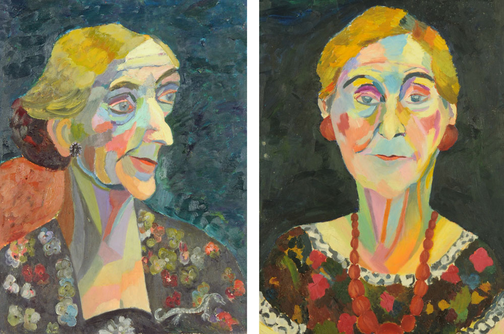 Audrey Harling (1920-1995), two oil paintings, shoulder length portraits of elderly women.