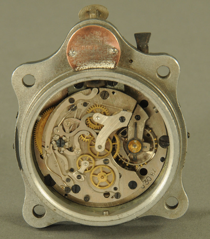 A Second world War Messerschmitt cockpit clock, in aluminium case. Width 6 cm. Serial No. - Image 3 of 4