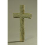 A Victorian Honister slate cross, carved with a wood effect with bark and ring lines.