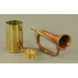A 19th century copper and brass mounted bugle, 29 cm long,