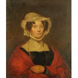 A 19th century oil painting on canvas, portrait of lady wearing bonnet. 75 cm x 62 cm in gilt slip.