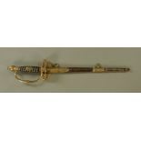 A Victorian Naval Officers Dress Sword by Fiske, Portsmouth, with gilded hilt,