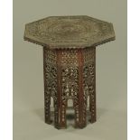 A late 19th /early 20th century Indian ebonised hardwood octagonal table,