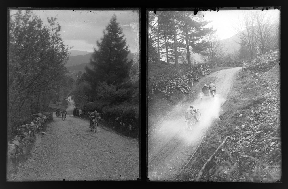 Early 20th century photographic glass full plates, depicting vintage motorcycle trials (17). - Image 3 of 5