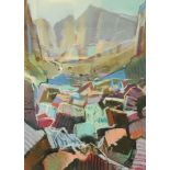 Christopher Assheton-Stones (1947-1999), a pastel of a mountain pass, 74 cm x 51 cm, framed.