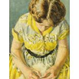 Peter Barrie Gross (1924-1987 PPR BSA), Birmingham artist, oil on canvas "Marianne Knitting 1954",