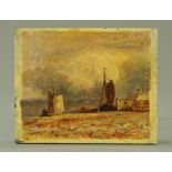 A 19th century Welsh oil painting on slate - fishing boats. 21 x 25.5 cm.