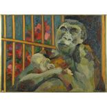 Audrey Harling (1920-1995), oil painting, "Gorilla and Baby" 68 x 94 cm,