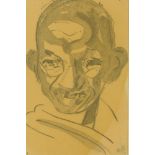 An early 20th century charcoal portrait of Gandhi, 26 x 17 cm,