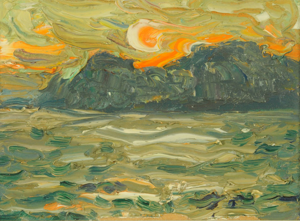 Frederick Joseph Yates (1922-2008), oil on board, sunset, 12.5 cm x 16.