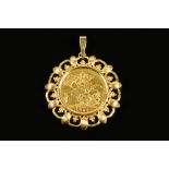 A Victorian sovereign, 1894, with 9 ct gold mount, 11.1 grams in total.