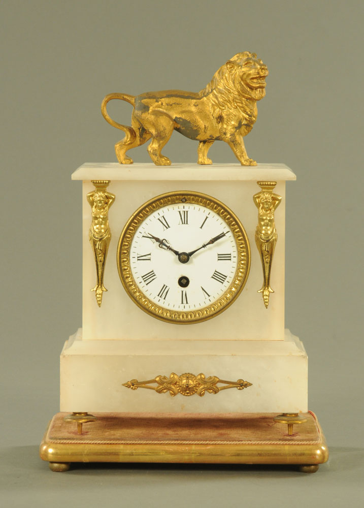 A late Victorian alabaster mantle clock,