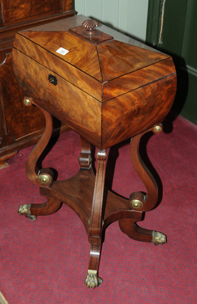 A Regency figured mahogany teapoy with ebonised inlay, - Image 2 of 4