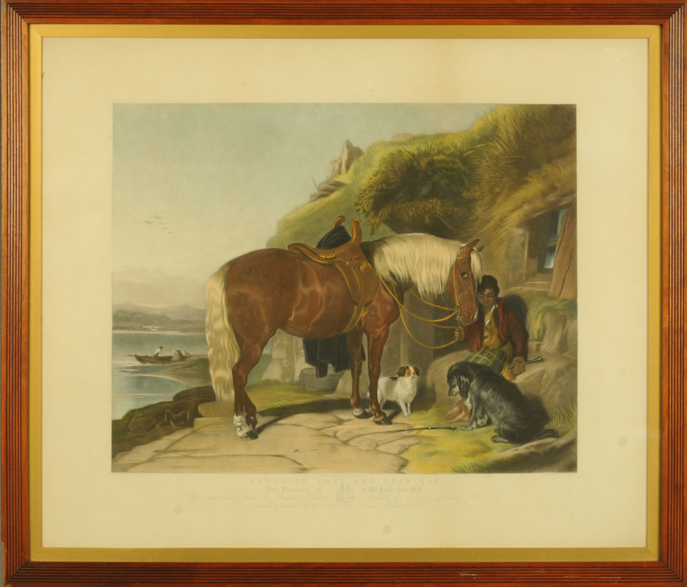 After Landseer, a 19th century engraving "Favorite Pony and Spaniels", image size 50 cm x 63 cm, - Image 2 of 2