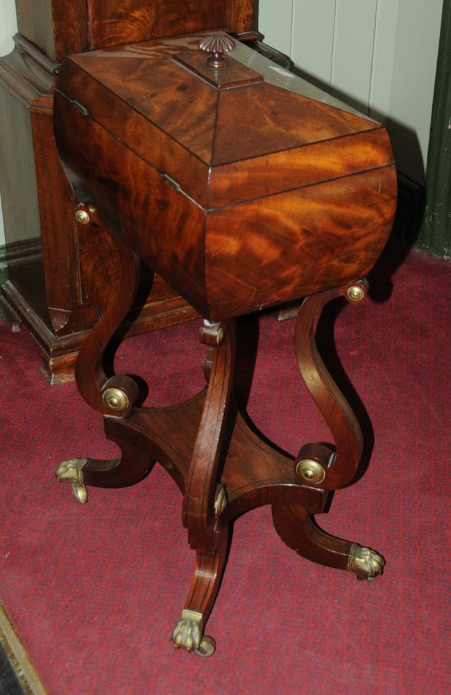 A Regency figured mahogany teapoy with ebonised inlay, - Image 3 of 4