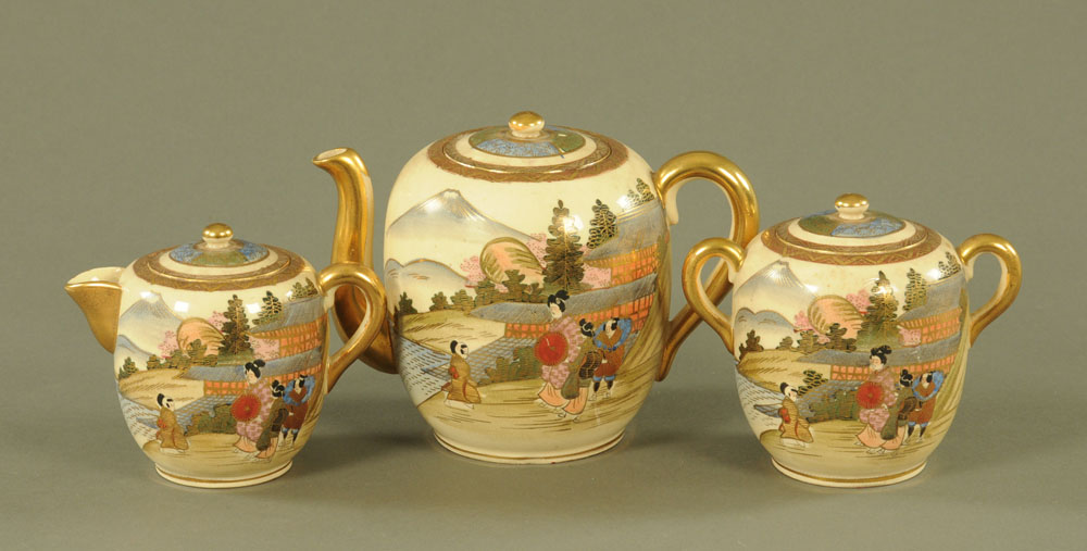 A Satsuma ware three piece tea service,