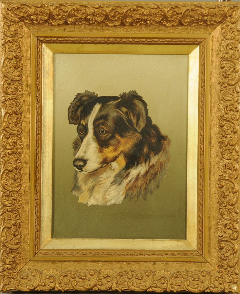 An oil painting on board portrait of a collie, 29 cm x 21 cm. - Image 2 of 2