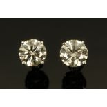 A pair of 18 ct white gold diamond set ear studs, diamonds weighing +/- 2.