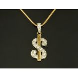 A 9 ct gold chain with S pendant set with small diamonds, 11.5 grams.