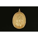 A 9 ct gold St Christopher pendant, 9.9 grams, 34 mm x 27 mm.