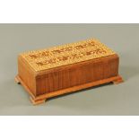 A Len Garrett Tunbridge ware box. Height 10 cm, width 29 cm, depth 16.5 cm.