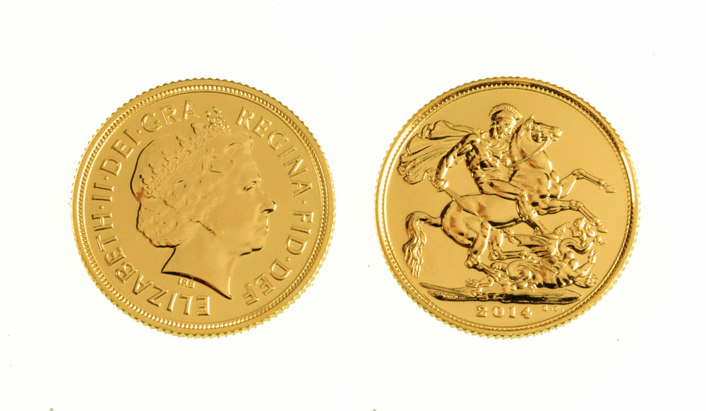 A Queen Elizabeth II gold full sovereign, 2014. UNC.
