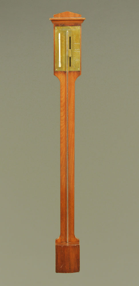 A mahogany stick barometer, with brass scale inscribed Barometrum I.C. Thiele, Kiobenhavn.