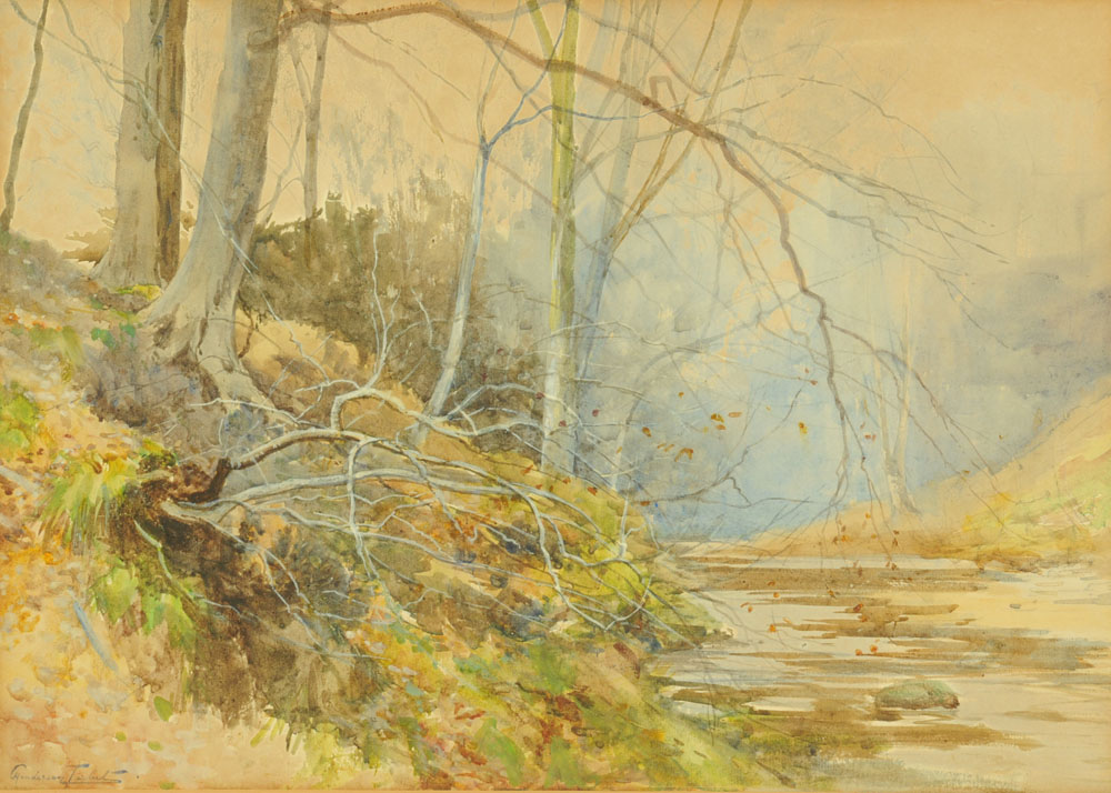 Henderson Tarbet (1864-1937), a watercolour river scene with trees. 33 cm x 46 cm, framed, signed.