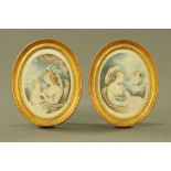 A pair of 19th century oval mezzotints after C. Knight, Cupid and Lover.