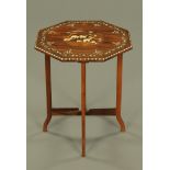 An Eastern rosewood bone inlaid octagonal occasional table,
