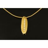 An 18 ct gold designer diamond pendant, the necklace stamped 750, 12.6 grams gross.