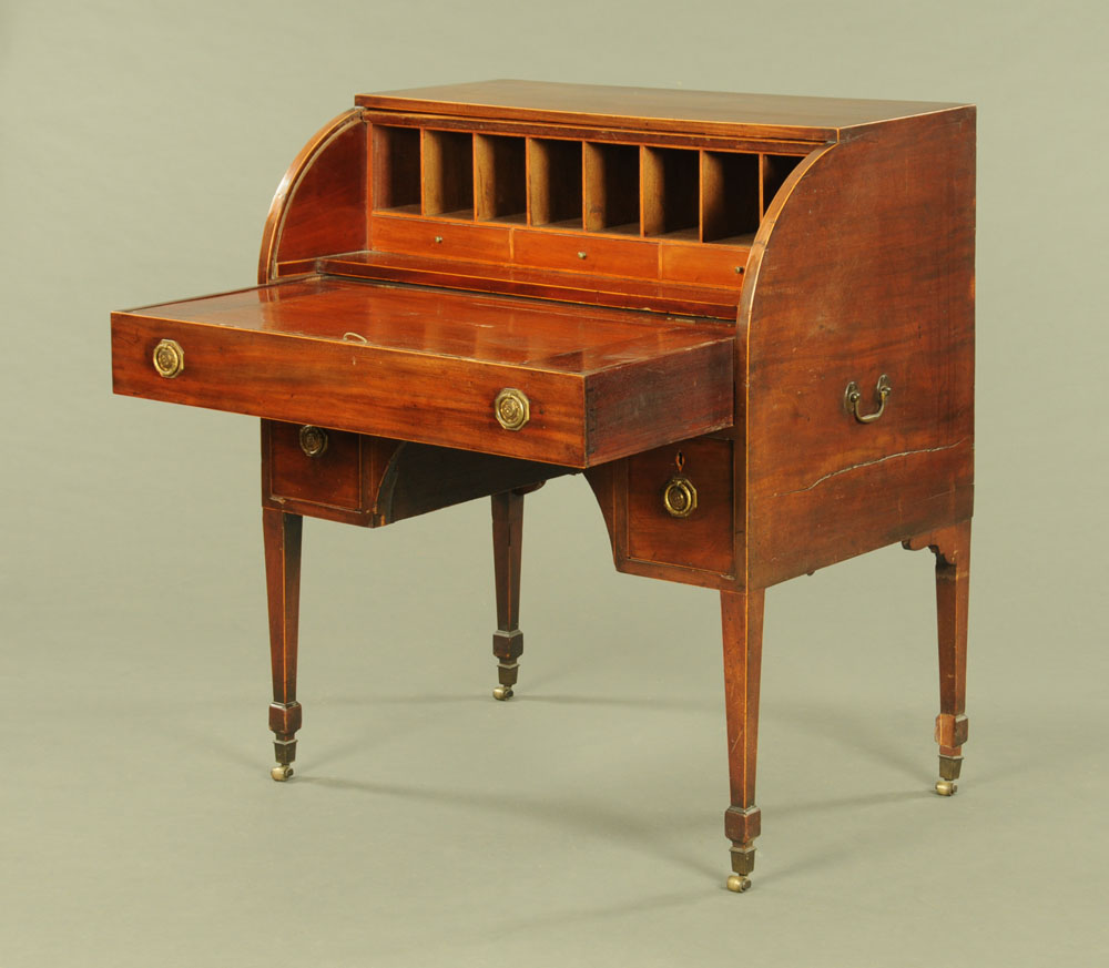 A Regency mahogany cylinder bureau, the long drawer opening and operating the roll, - Image 2 of 2