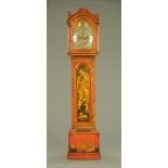 A George III red lacquered longcase clock by Monkhouse London, with two train striking movement,