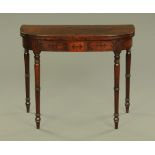 A Regency mahogany crossbanded turn over top tea table,