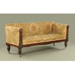 A 19th century continental rosewood three seater settee, the uprights with leaf and floral carving,