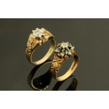 Two 9 ct gold rings, diamond illusion set. Size P and sapphire Size N, 10.2 grams gross.