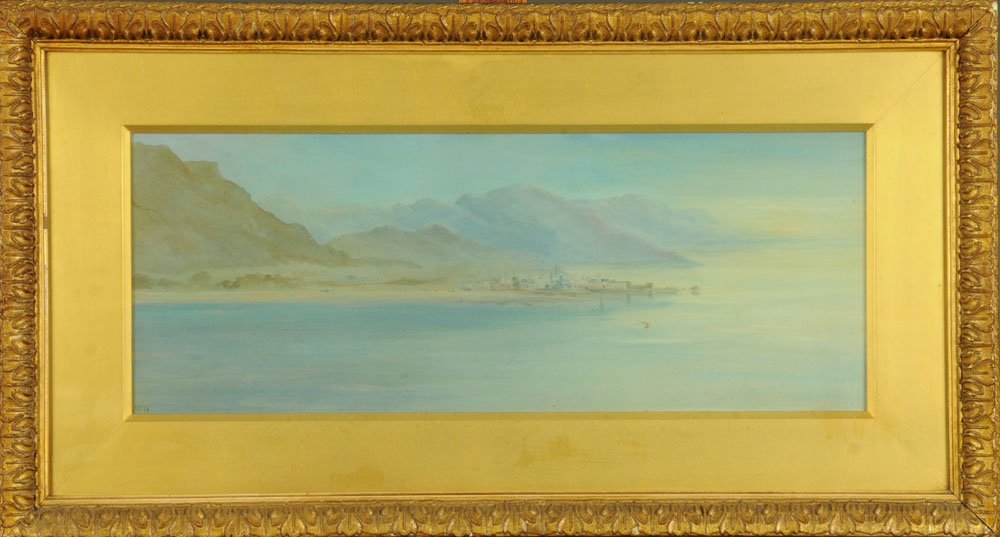 C.E.H. oil on canvas "Evening The Lake of Galilee", 24 cm x 68 cm, framed, signed with initials. - Image 2 of 2