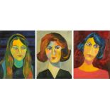 Audrey Harling (1920-1995), three oil paintings, shoulder length portraits of young women,