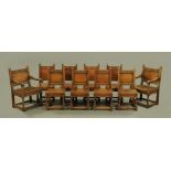 A set of ten oak dining chairs, comprising two arm and eight single chairs,