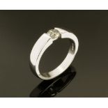 An 18 ct white gold semi tension set solitaire ring, diamond weight +/- .50 carats. Size P/Q.